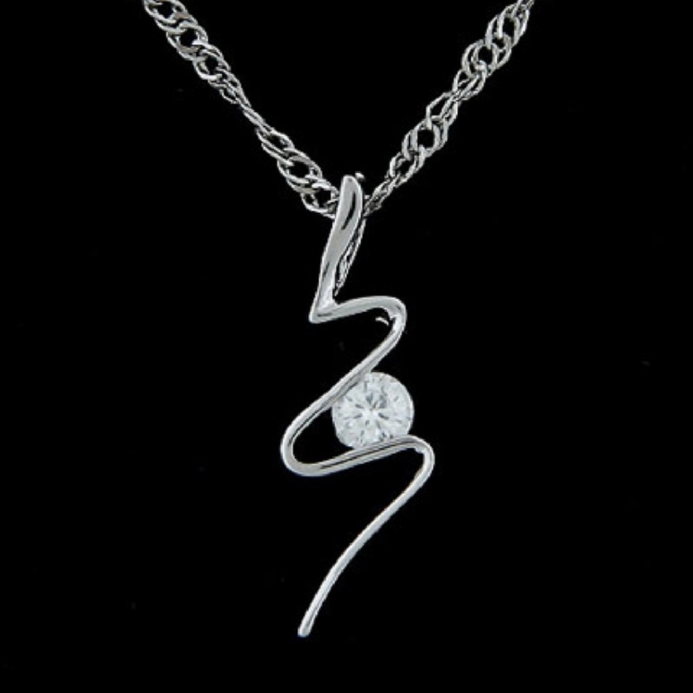 Silver Pltd CZ Lightning Bolt Necklace - Picture 2 of 6
